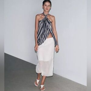 ZARA ZW COLLECTION STRIPE HALTER TOP